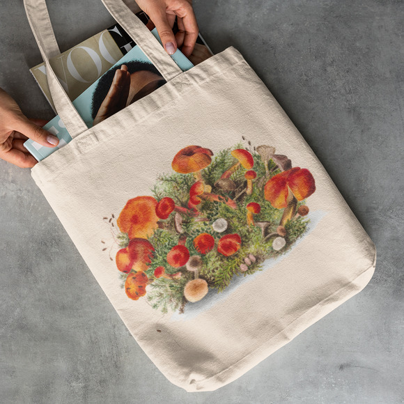 Orange Mushrooms Vintage Canvas Tote Bag - Picture 2 of 5
